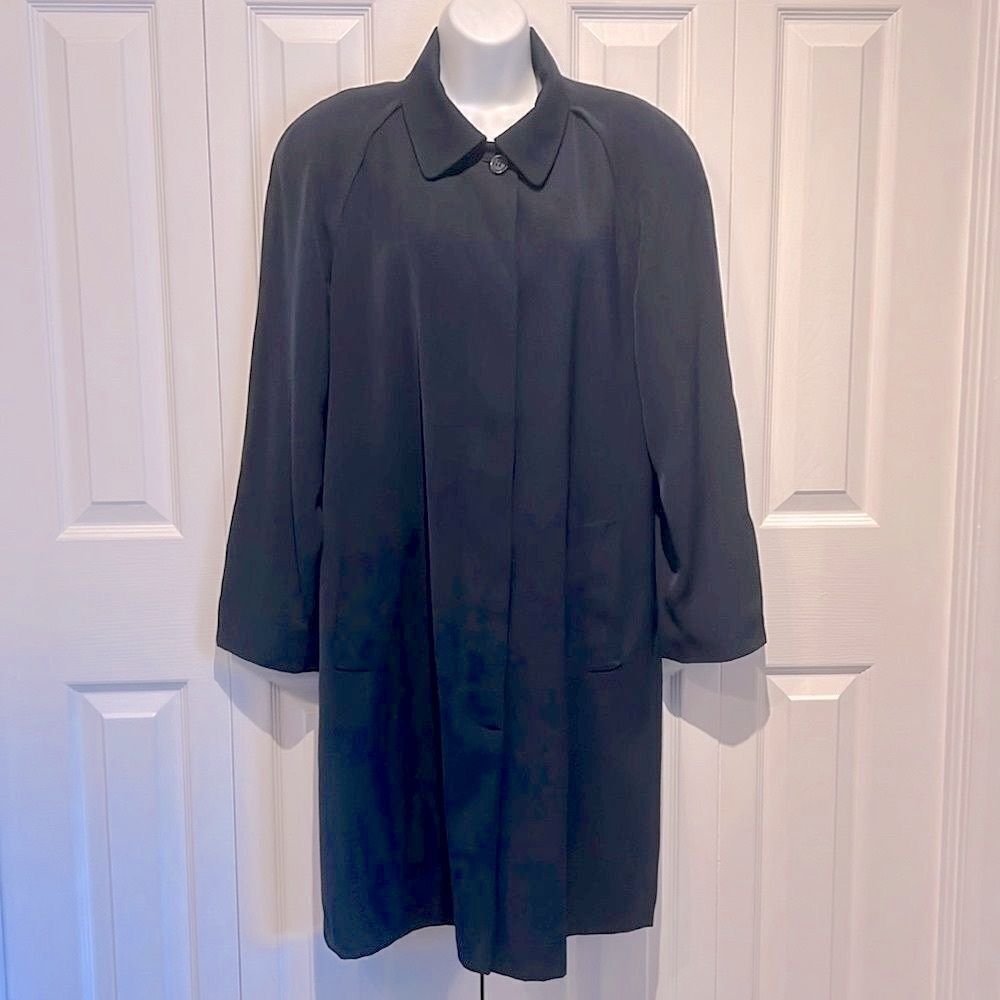 Sequence Navy Blue Lined Button Up Trench Coat Size 12